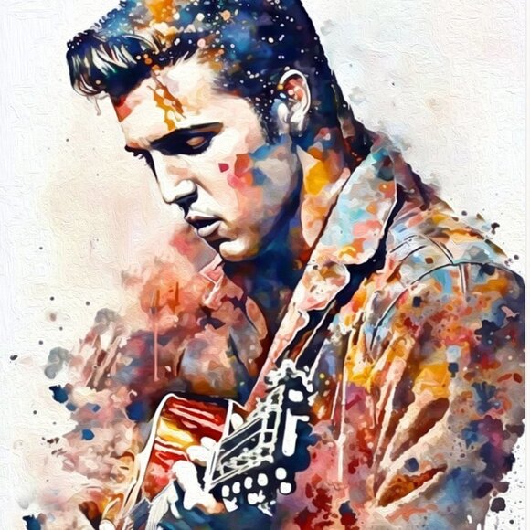 4x6 Elvis Presley Playing Guitar Watercolor Oil Painting Print King of Rock‎ - Picture 6 of 7